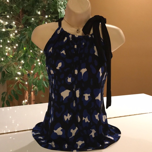 Carole Little Tops - CAROLE LITTLE BLUE, BLACK, WHITE TOP W/ TIE @ NECK